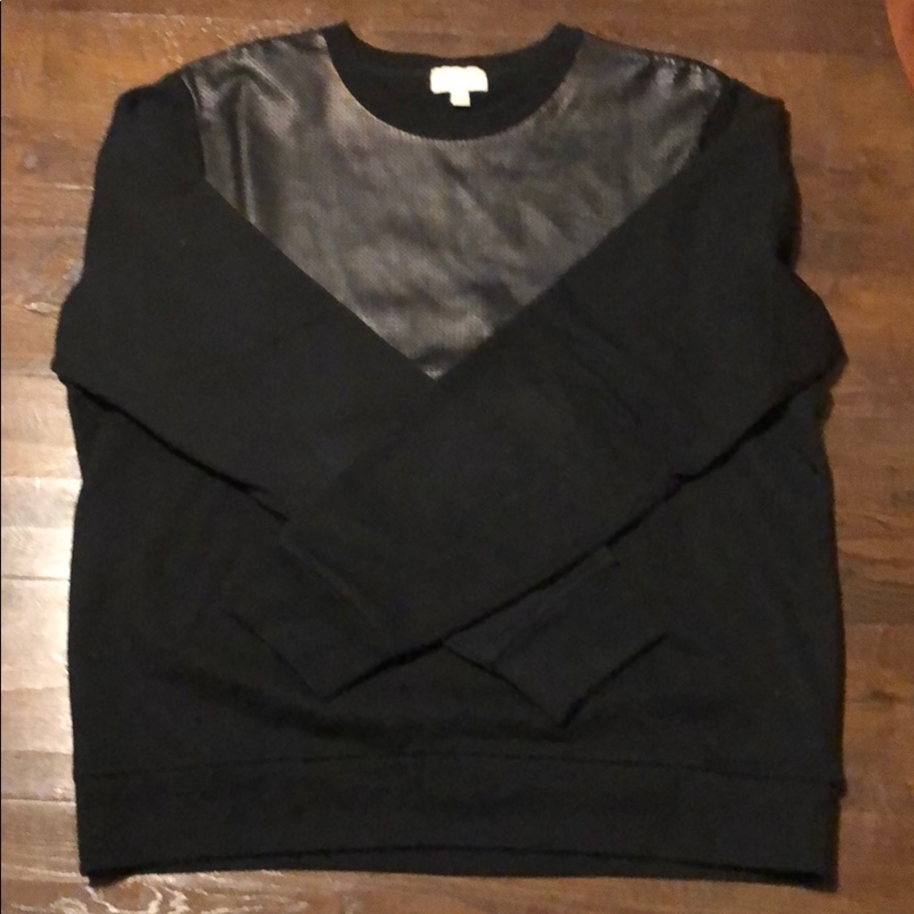 Club Monaco cotton sweater w/ leather detail